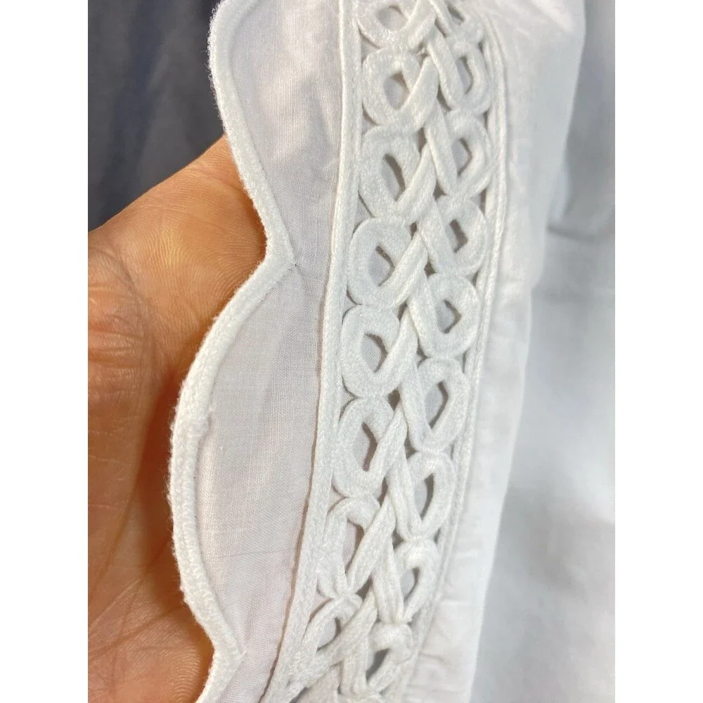 Vintage Crisp White Bed Pillow Sham Pillowcase With Lattice Trim Scalloped Edge